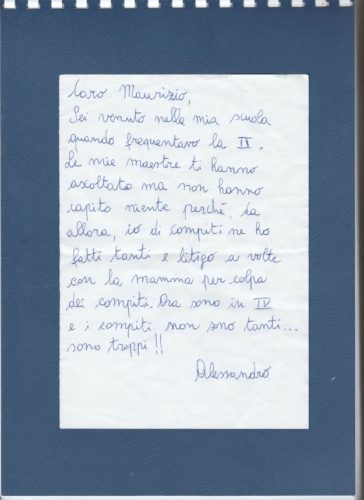 Compiti a casa: Lettera di un bambino di quarta elementare.