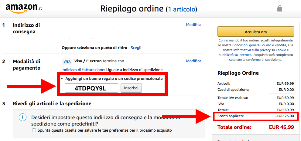 Come usare i codici sconto Amazon Come inserire i codici sconto amazon