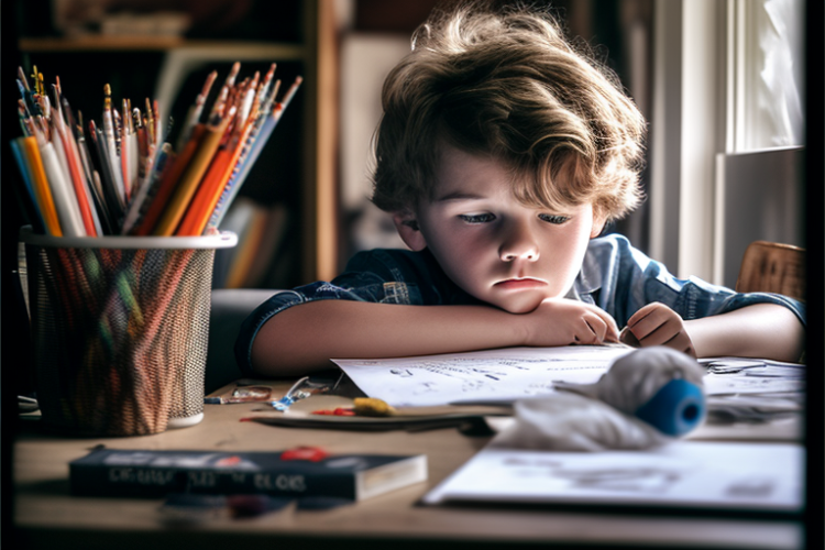 bambino alle prese con i compiti