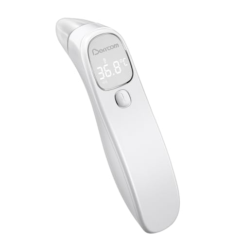Berrcom Termometro Fronte e Orecchio Termometro Febbre Infrarossi Senza Contatto Termometro Neonato Digitale con Lettura Istantanea, Allarme Febbre, Interruttore °C/°F
