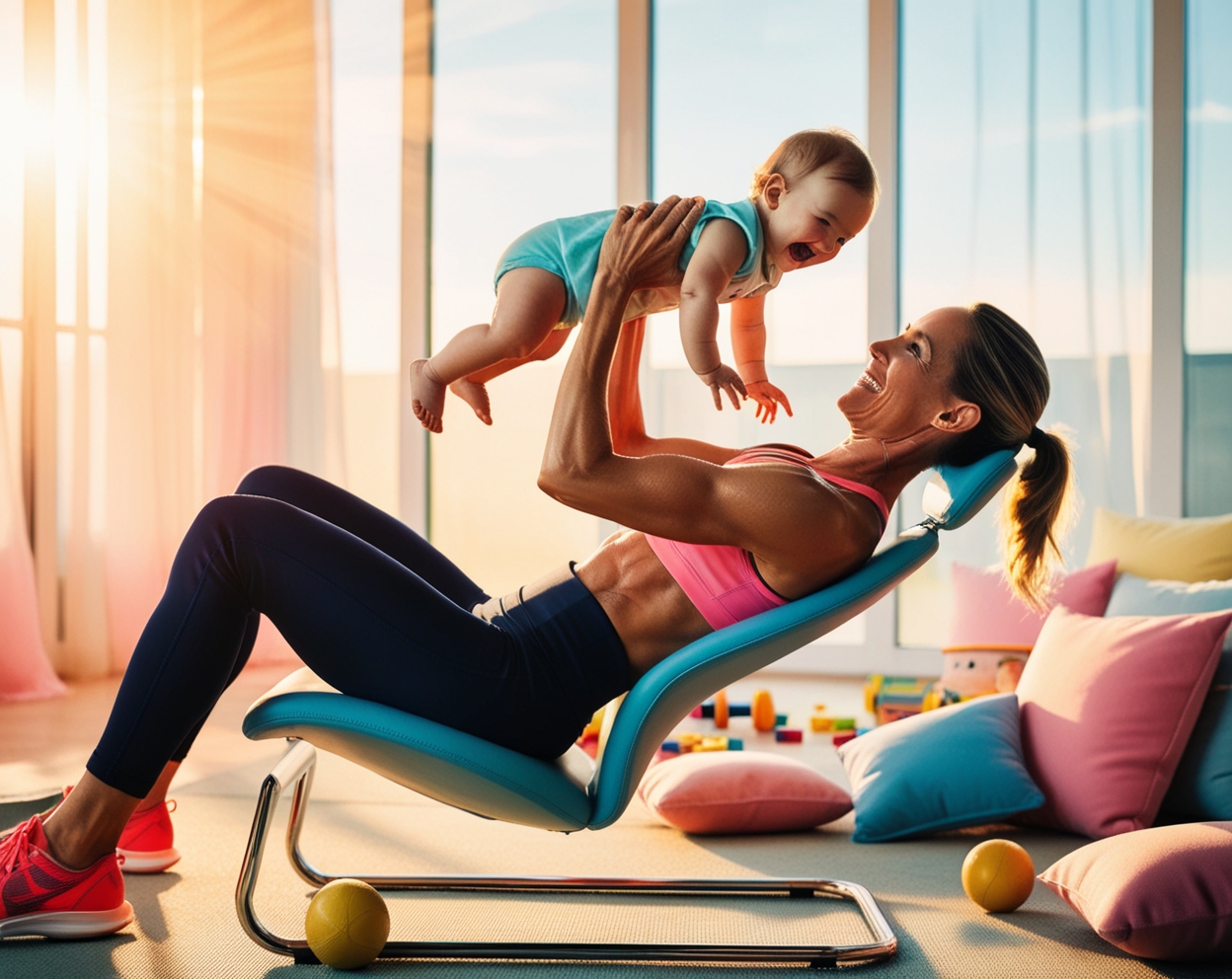 fitness mamma sollevamento bebè