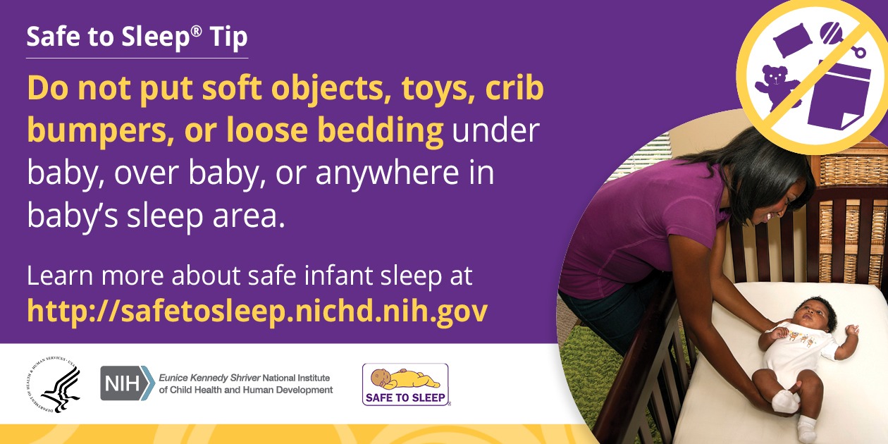 Illustrazione della campagna Safe to Sleep con un neonato in una culla vuota, senza giochi n&eacute; paracolpi