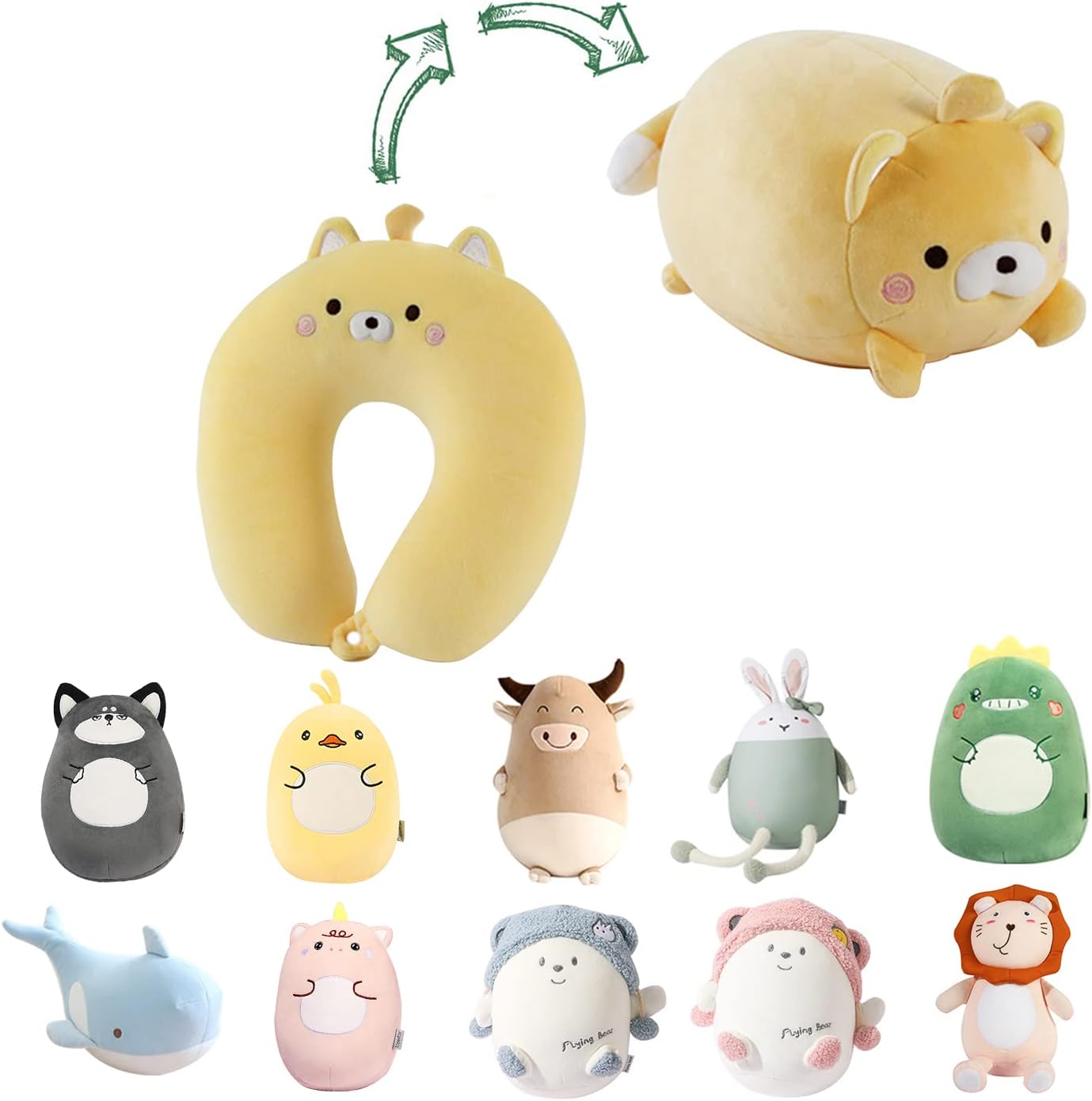 Cuscino da viaggio per bambini a U convertibile in peluche orsetto
